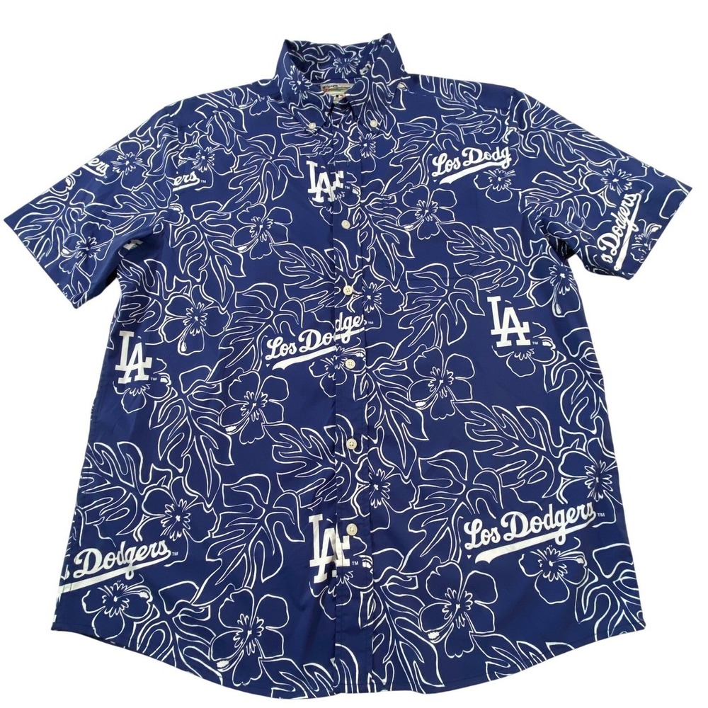 Reyn Spooner MLB Los Angeles Dodgers Hawaiian Shirt Blue Floral Mens Medium